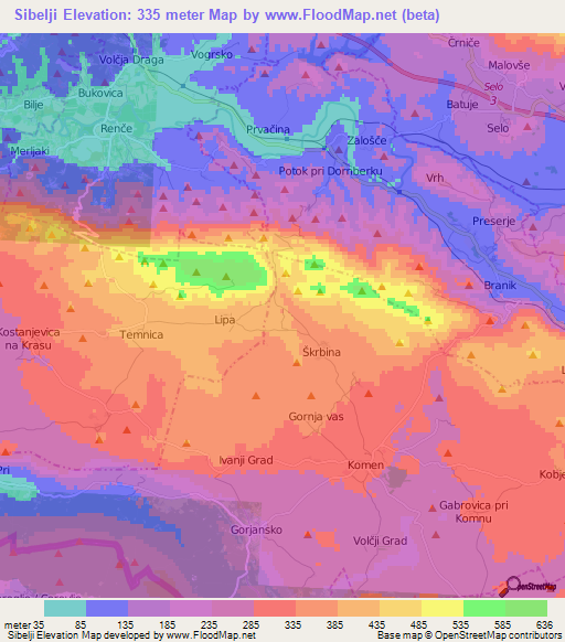 Sibelji,Slovenia Elevation Map