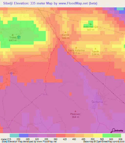 Sibelji,Slovenia Elevation Map