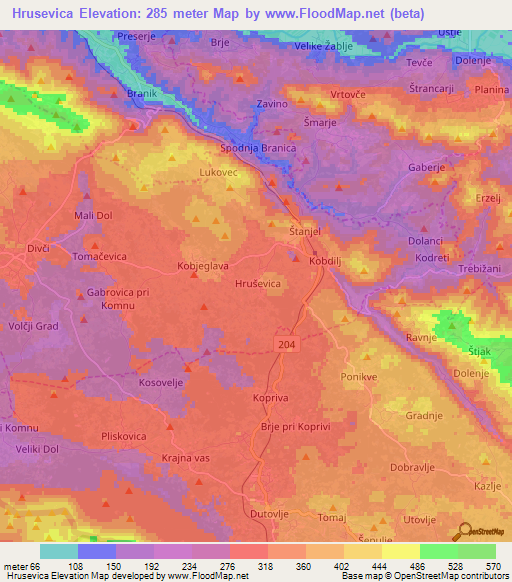 Hrusevica,Slovenia Elevation Map