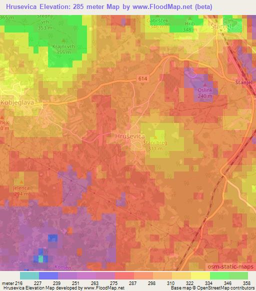 Hrusevica,Slovenia Elevation Map