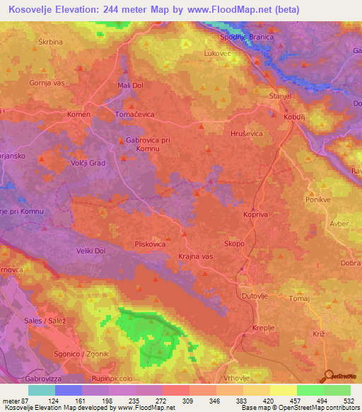 Kosovelje,Slovenia Elevation Map