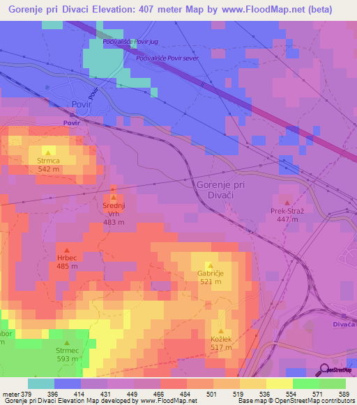 Gorenje pri Divaci,Slovenia Elevation Map