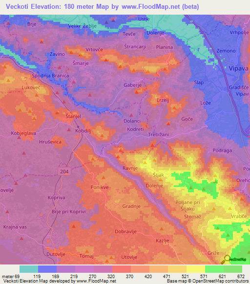 Veckoti,Slovenia Elevation Map