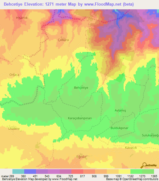 Behcetiye,Turkey Elevation Map