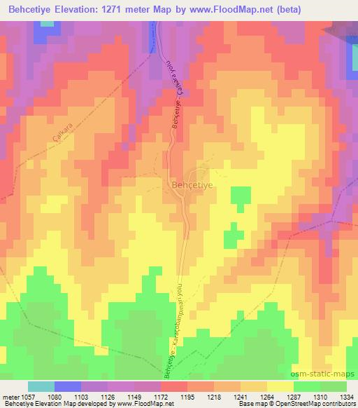 Behcetiye,Turkey Elevation Map