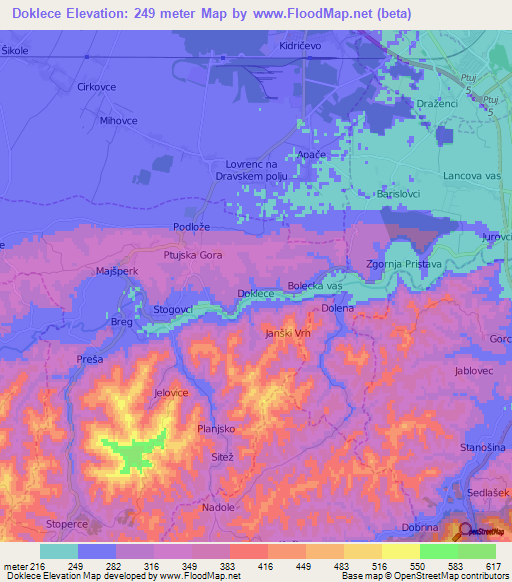 Doklece,Slovenia Elevation Map