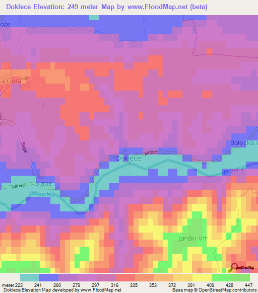 Doklece,Slovenia Elevation Map