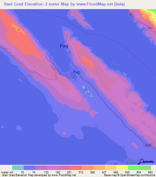 Stari Grad,Croatia Elevation Map