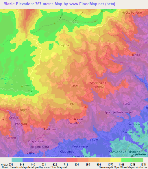 Blazic,Slovenia Elevation Map