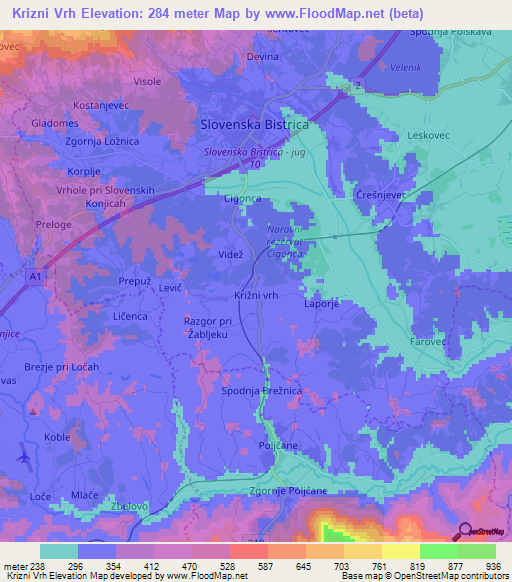 Krizni Vrh,Slovenia Elevation Map