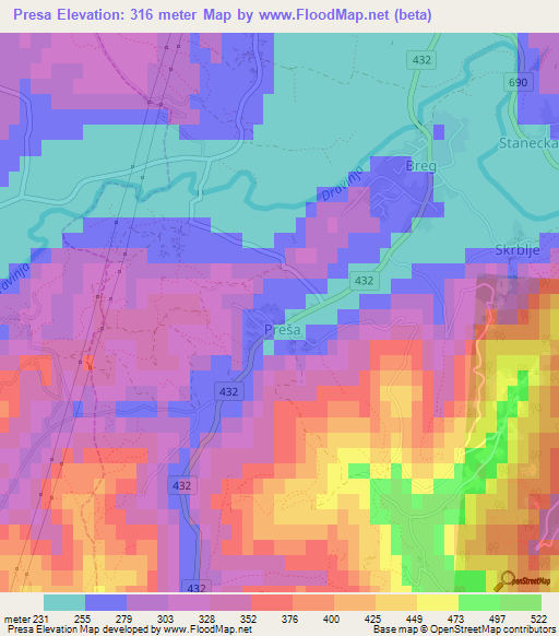 Presa,Slovenia Elevation Map