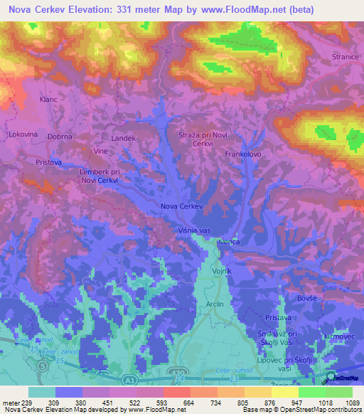 Nova Cerkev,Slovenia Elevation Map