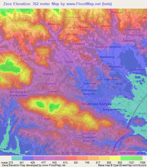 Zece,Slovenia Elevation Map