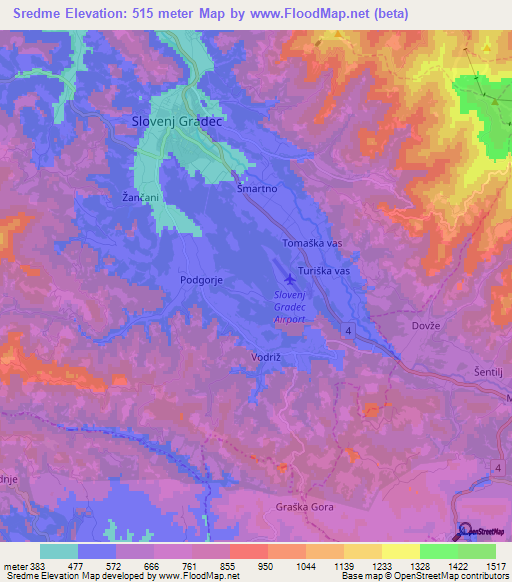 Sredme,Slovenia Elevation Map