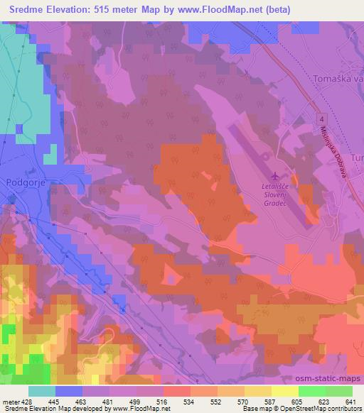 Sredme,Slovenia Elevation Map