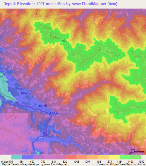 Repnik,Slovenia Elevation Map