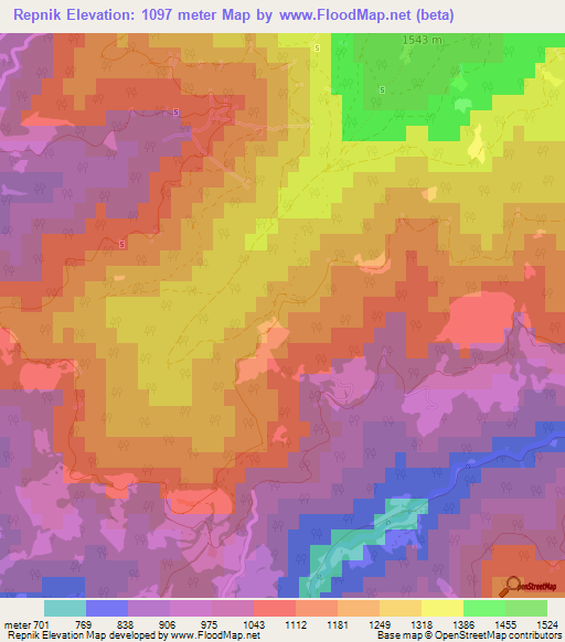 Repnik,Slovenia Elevation Map