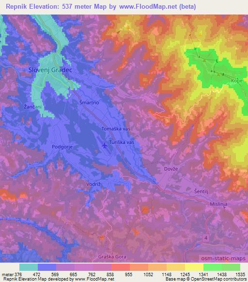 Repnik,Slovenia Elevation Map