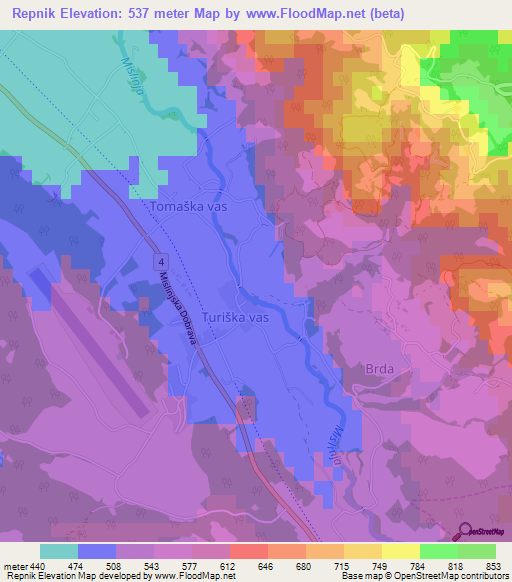 Repnik,Slovenia Elevation Map