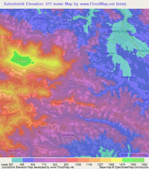 Suhodolnik,Slovenia Elevation Map