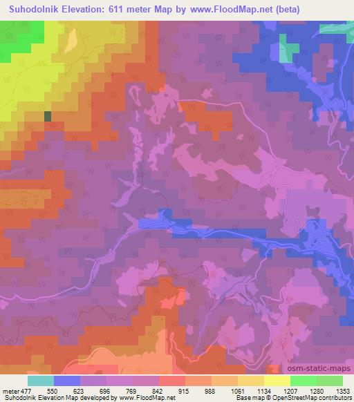 Suhodolnik,Slovenia Elevation Map