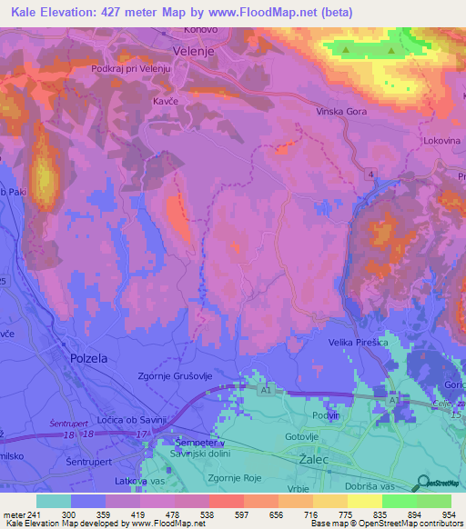 Kale,Slovenia Elevation Map