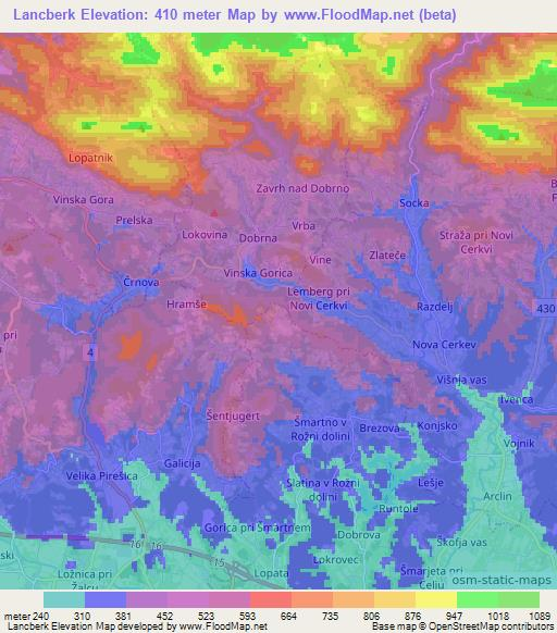 Lancberk,Slovenia Elevation Map