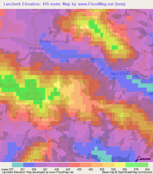 Lancberk,Slovenia Elevation Map