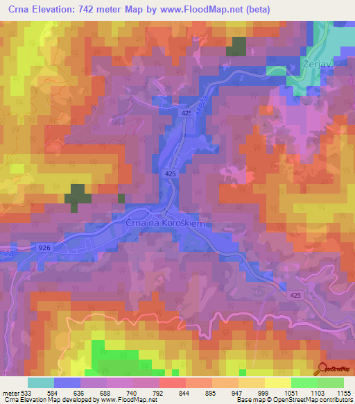 Crna,Slovenia Elevation Map