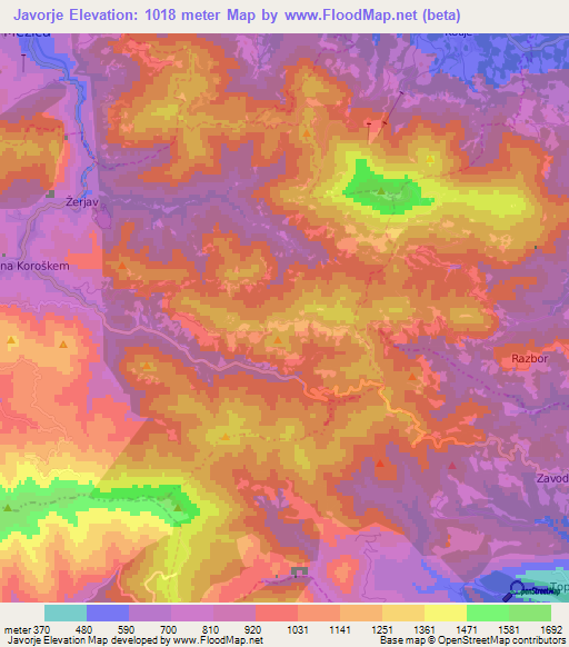 Javorje,Slovenia Elevation Map