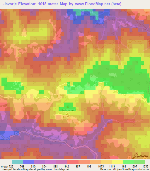 Javorje,Slovenia Elevation Map