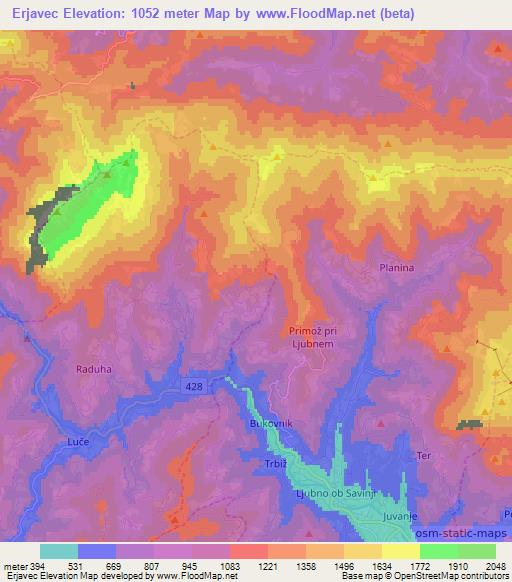 Erjavec,Slovenia Elevation Map