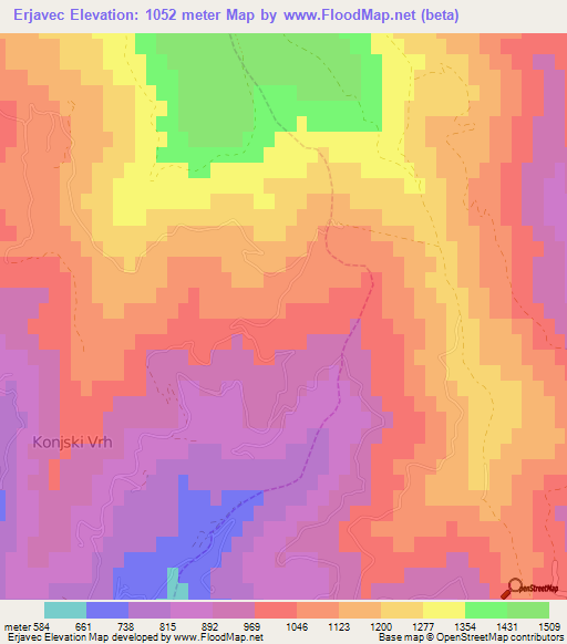 Erjavec,Slovenia Elevation Map