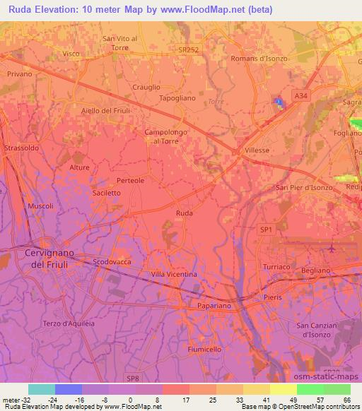 Ruda,Italy Elevation Map