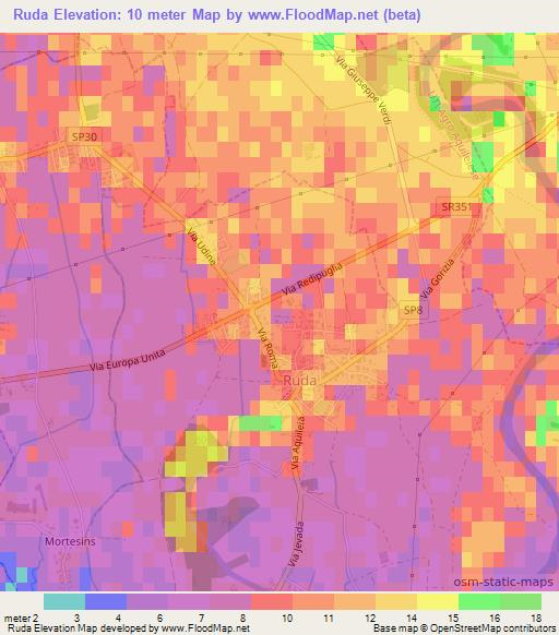 Ruda,Italy Elevation Map