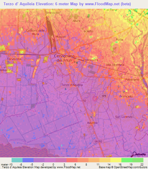 Terzo d' Aquileia,Italy Elevation Map