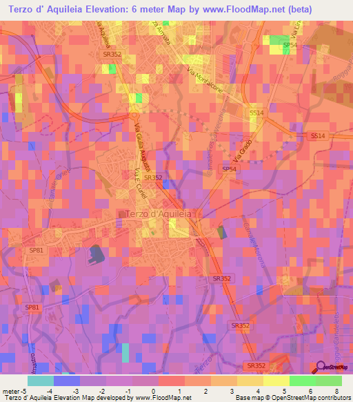 Terzo d' Aquileia,Italy Elevation Map