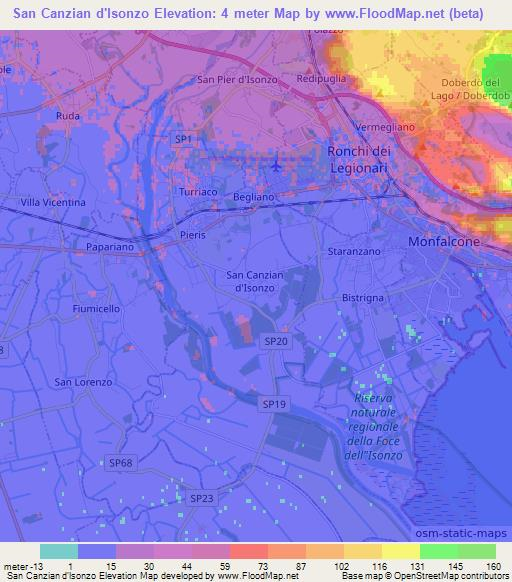 San Canzian d'lsonzo,Italy Elevation Map