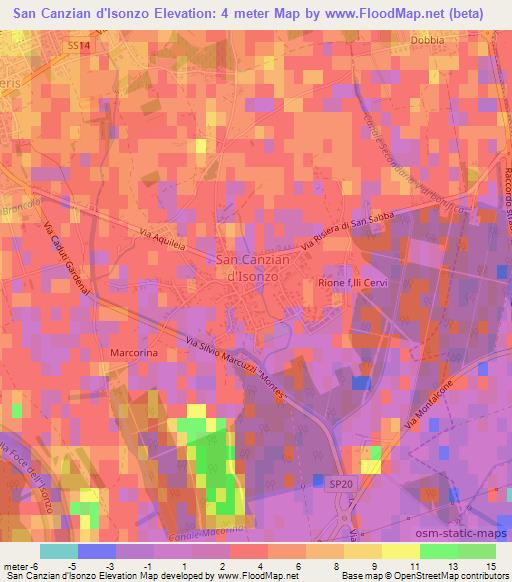 San Canzian d'lsonzo,Italy Elevation Map