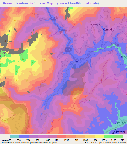 Koren,Slovenia Elevation Map