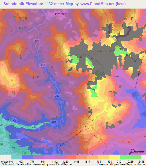 Suhodolnik,Slovenia Elevation Map