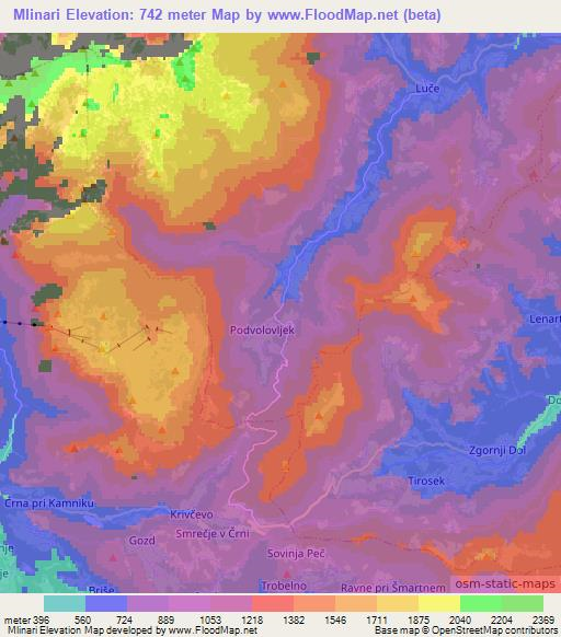 Mlinari,Slovenia Elevation Map