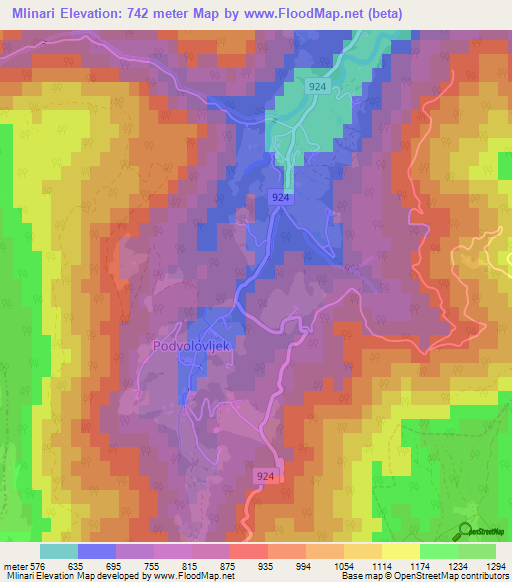 Mlinari,Slovenia Elevation Map