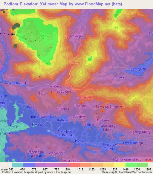 Podlom,Slovenia Elevation Map