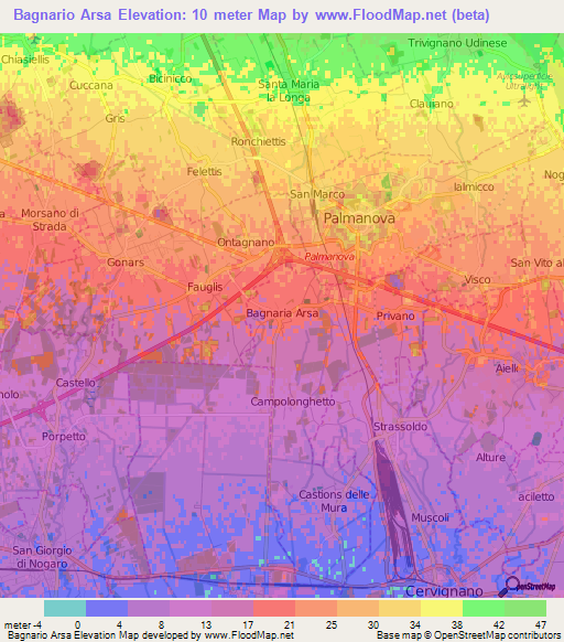 Bagnario Arsa,Italy Elevation Map