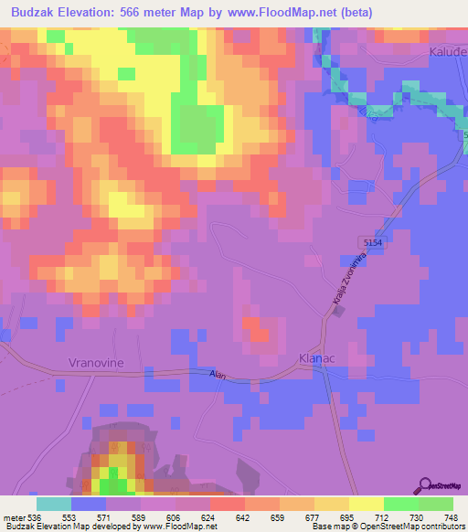 Budzak,Croatia Elevation Map