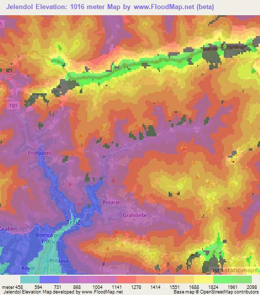 Jelendol,Slovenia Elevation Map