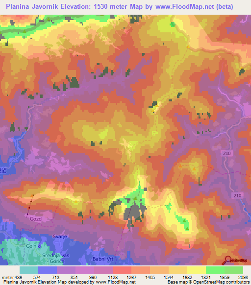 Planina Javornik,Slovenia Elevation Map