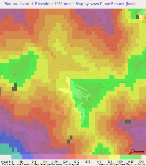 Planina Javornik,Slovenia Elevation Map