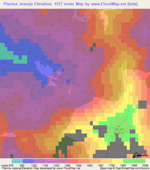 Planina Jesenje,Slovenia Elevation Map